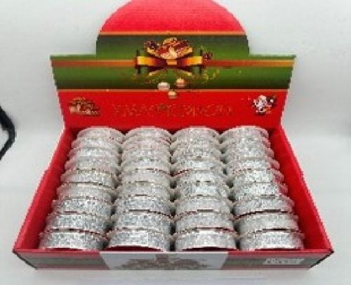 KARÁCSONYI SZALAG 2,5CM X 2,7M EZÜST 36DB/DISPLAY