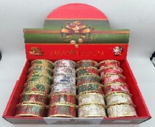 KARÁCSONYI SZALAG 3,8CM X 2,7M TÖBBFÉLE 24DB/DISPLAY