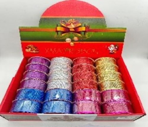 KARÁCSONYI SZALAG 3,8CM X 2,7M TÖBBFÉLE 24DB/DISPLAY