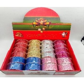 KARÁCSONYI SZALAG 3,8CM X 2,7M TÖBBFÉLE 24DB/DISPLAY