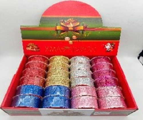 KARÁCSONYI SZALAG 3,8CM X 2,7M TÖBBFÉLE 24DB/DISPLAY