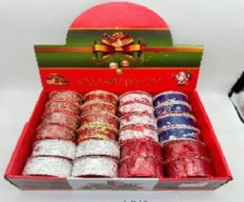 KARÁCSONYI SZALAG 3,8CM X 2,7M TÖBBFÉLE 24DB/DISPLAY