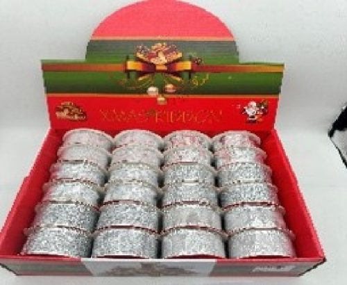 KARÁCSONYI SZALAG 3,8CM X 2,7M EZÜST 24DB/DISPLAY