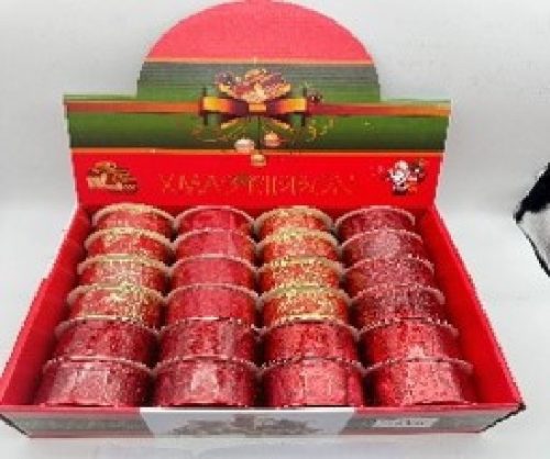 KARÁCSONYI SZALAG 3,8CM X 2,7M PIROS 24DB/DISPLAY