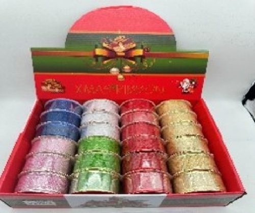 KARÁCSONYI SZALAG 3,8CM X 2,7M TÖBBFÉLE 24DB/DISPLAY