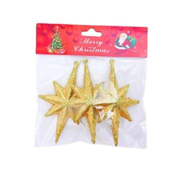 KARÁCSONYFA DEKORÁCIÓ ARANY CSILLAG 11X7CM 3PCS