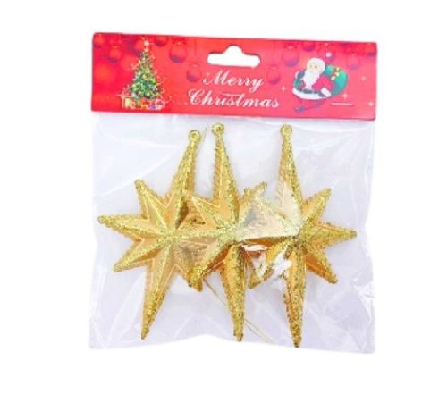 KARÁCSONYFA DEKORÁCIÓ ARANY CSILLAG 11X7CM 3PCS