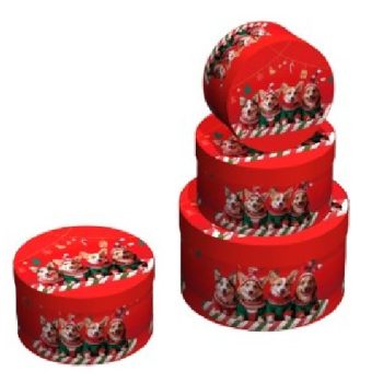   KARÁCSONYI AJÁNDÉKDOBOZ SZETT 3 RÉSZES KEREK 21X21X11,5/17X17X9/14X14X7,5CM