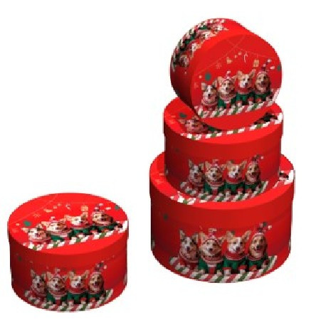 KARÁCSONYI AJÁNDÉKDOBOZ SZETT 3 RÉSZES KEREK 21X21X11,5/17X17X9/14X14X7,5CM