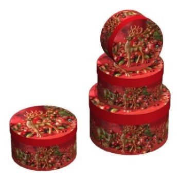   KARÁCSONYI AJÁNDÉKDOBOZ SZETT 3 RÉSZES KEREK 21X21X11,5/17X17X9/14X14X7,5CM