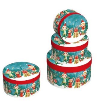   KARÁCSONYI AJÁNDÉKDOBOZ SZETT 3 RÉSZES KEREK 21X21X11,5/17X17X9/14X14X7,5CM