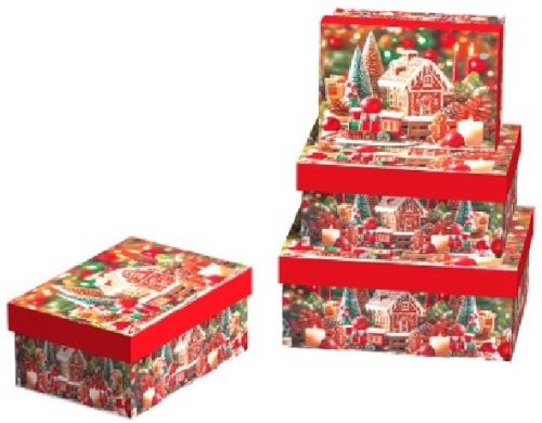 KARÁCSONYI AJÁNDÉKDOBOZ 3 RÉSZES 12,2X8,5X5,1CM 14,2X10X5,8CM 16,2X12X6,5CM