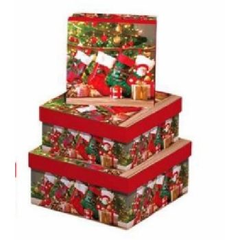   KARÁCSONYI AJÁNDÉKDOBOZ 3 RÉSZES 11X11X4,9CM 13X13X5,9CM 15X15X6,9CM