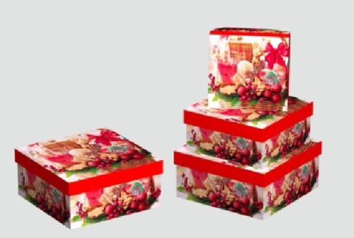 KARÁCSONYI AJÁNDÉKDOBOZ 3 RÉSZES 11X11X4,9CM 13X13X5,9CM 15X15X6,9CM