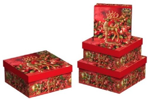 KARÁCSONYI AJÁNDÉKDOBOZ 3 RÉSZES 17X17X9,5CM 15X15X8,5CM 13X13X7,5CM