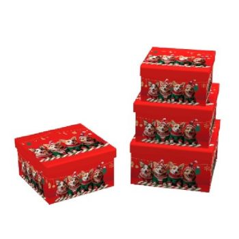   KARÁCSONYI AJÁNDÉKDOBOZ 3 RÉSZES 17X17X9,5CM 15X15X8,5CM 13X13X7,5CM