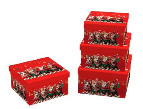 KARÁCSONYI AJÁNDÉKDOBOZ 3 RÉSZES 17X17X9,5CM 15X15X8,5CM 13X13X7,5CM