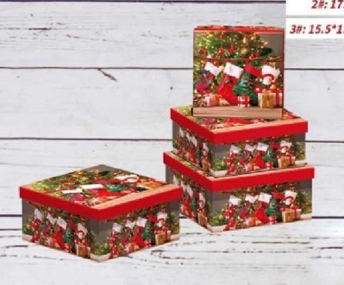 KARÁCSONYI AJÁNDÉKDOBOZ 3 RÉSZES 17X17X9,5CM 15X15X8,5CM 13X13X7,5CM