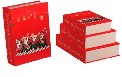 KARÁCSONYI AJÁNDÉKDOBOZ 3 RÉSZES 29,5X22,3X8CM 26X19,2X7CM 23X16,2X6CM