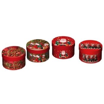 KARÁCSONYI AJÁNDÉKDOBOZ KEREK 10,8X5,2CM 4 FÉLE MINTA