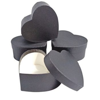 DÍSZDOBOZ SZÍV ALAKÚ 11X10X5,2CM  PAPÍR, FEKETE 6DB-OS