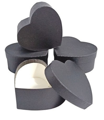 DÍSZDOBOZ SZÍV ALAKÚ 11X10X5,2CM  PAPÍR, FEKETE 6DB-OS