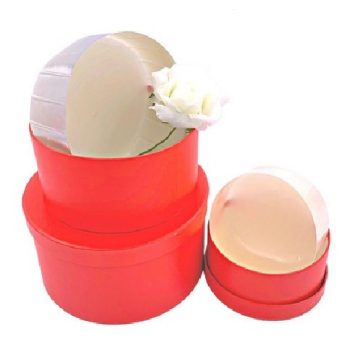   DÍSZDOBOZ SZETT 3R. KEREK 19X10CM, 16X8CM, 13X6CM PAPÍR, PIROS