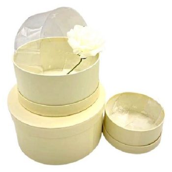   DÍSZDOBOZ SZETT 3R. KEREK 19X10CM, 16X8CM, 13X6CM PAPÍR, PASZTELL SÁRGA