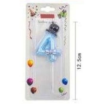 SZÁMGYERTYA "4" 12,5CM KÉK SZ. KALAPOS