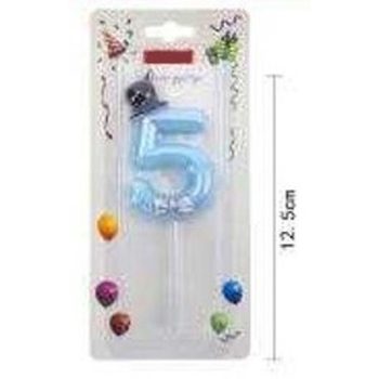 SZÁMGYERTYA "5" 12,5CM KÉK SZ. KALAPOS