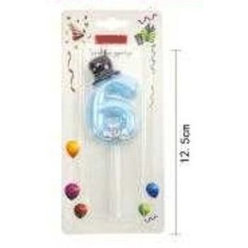 SZÁMGYERTYA "6" 12,5CM KÉK SZ. KALAPOS