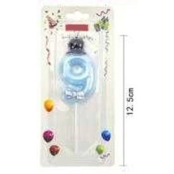 SZÁMGYERTYA "9" 12,5CM KÉK SZ. KALAPOS