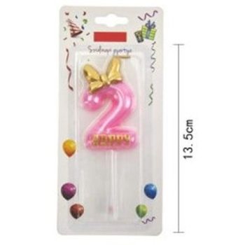 SZÁMGYERTYA "2" 13,5CM RÓZSASZÍN MASNIS