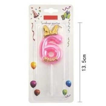 SZÁMGYERTYA "6" 13,5CM RÓZSASZÍN MASNIS