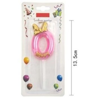 SZÁMGYERTYA "0" 13,5CM RÓZSASZÍN MASNIS