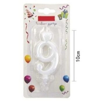 SZÁMGYERTYA "9" 10CM FEHÉR