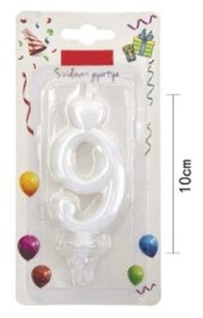 SZÁMGYERTYA "9" 10CM FEHÉR