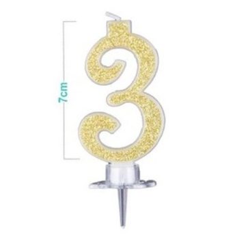 SZÁMGYERTYA "3" ARANYPOROS 9CM