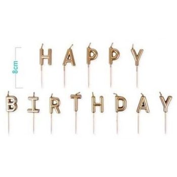   SZÜLINAPI GYERTYA 13DB "H A P P Y B I R T H D A Y" 8CM ARANY