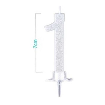 SZÁMGYERTYA "1" EZÜSTPOROS 9CM