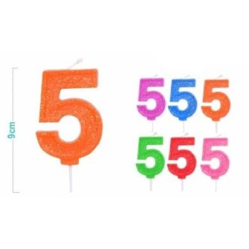 SZÁMGYERTYA "5" 9CM FLUORESZKÁLÓ 6F. SZÍN