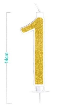 SZÁMGYERTYA "1" ARANYPOROS 14CM