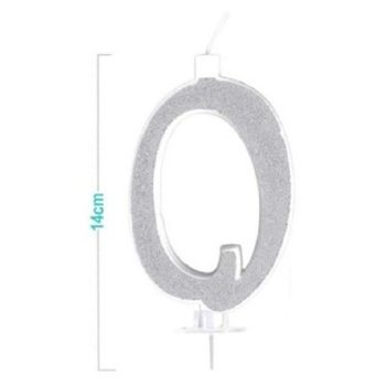 SZÁMGYERTYA "0" EZÜSTPOROS 14CM