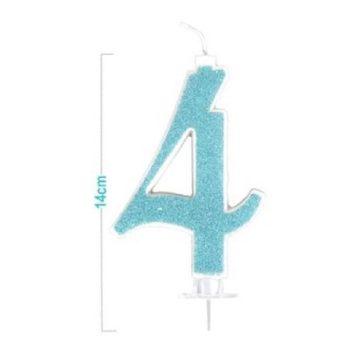 SZÁMGYERTYA "4" KÉK CSILLÁMPOROS 14CM