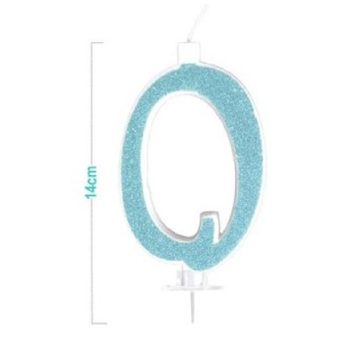SZÁMGYERTYA "0" KÉK CSILLÁMPOROS 14CM