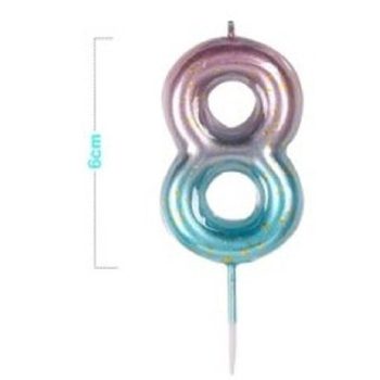 SZÁMGYERTYA "8" 6CM RÓZSASZÍ-KÉK ÁTMENTES
