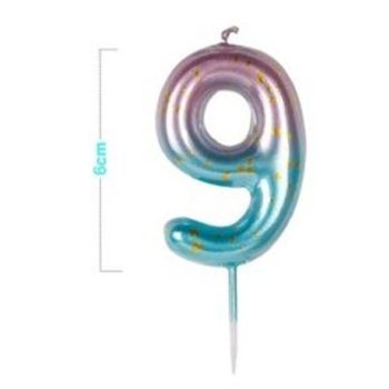 SZÁMGYERTYA "9" 6CM RÓZSASZÍ-KÉK ÁTMENTES