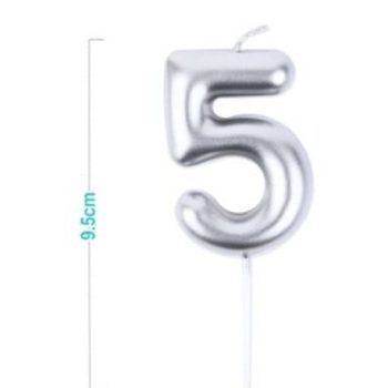 SZÁMGYERTYA "5" 9,5CM EZÜST