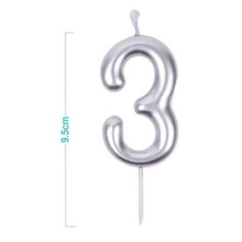 SZÁMGYERTYA "3" 9,5CM EZÜST