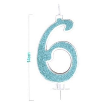 SZÁMGYERTYA "6" KÉK CSILLÁMPOROS 14CM